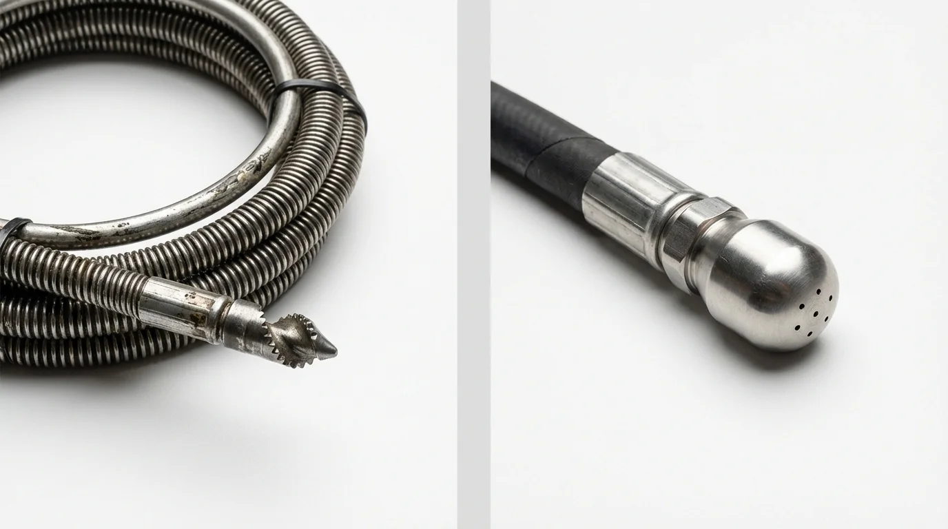 Drain snake cable and hydro jetting nozzle used for drain cleaning in Glennville, GA
