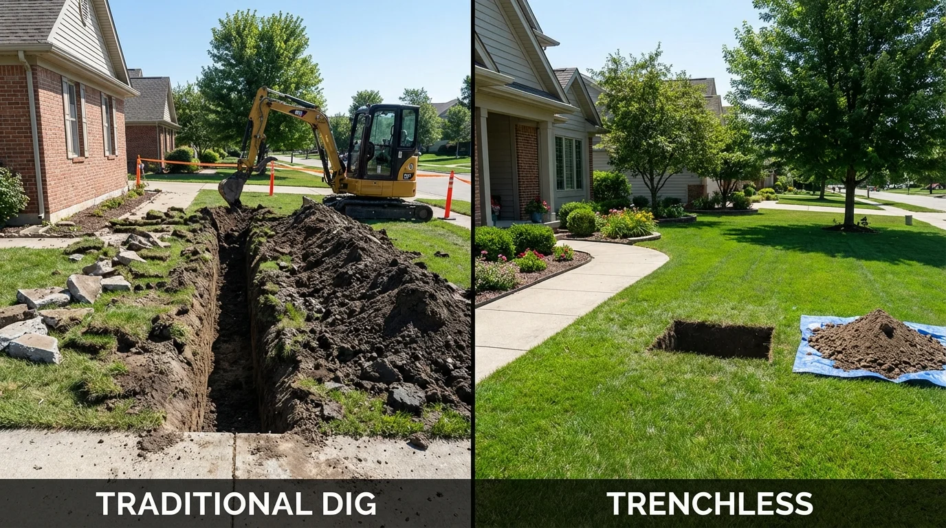 Trenchless sewer repair with minimal yard damage versus traditional excavation in Glennville, GA